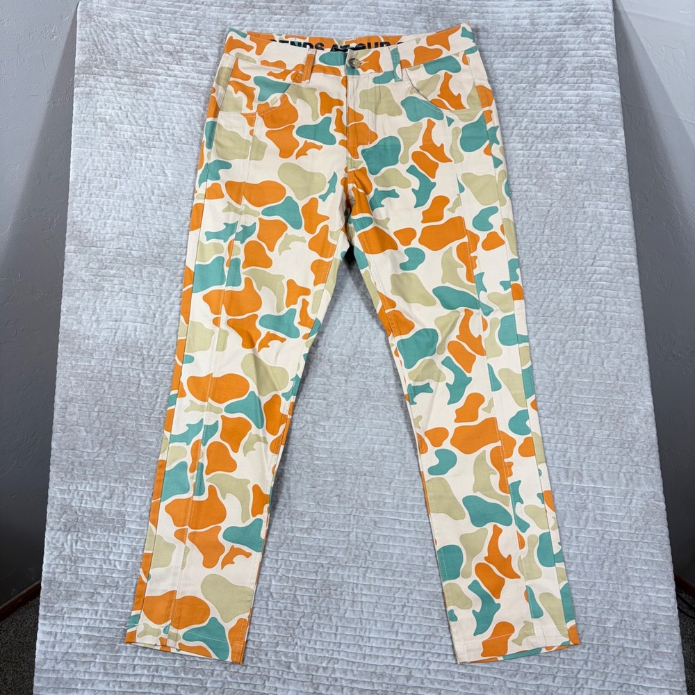 Pink Dolphin Mens Camo Pants Size 32 Orange Teal Tan Streetwear Trousers